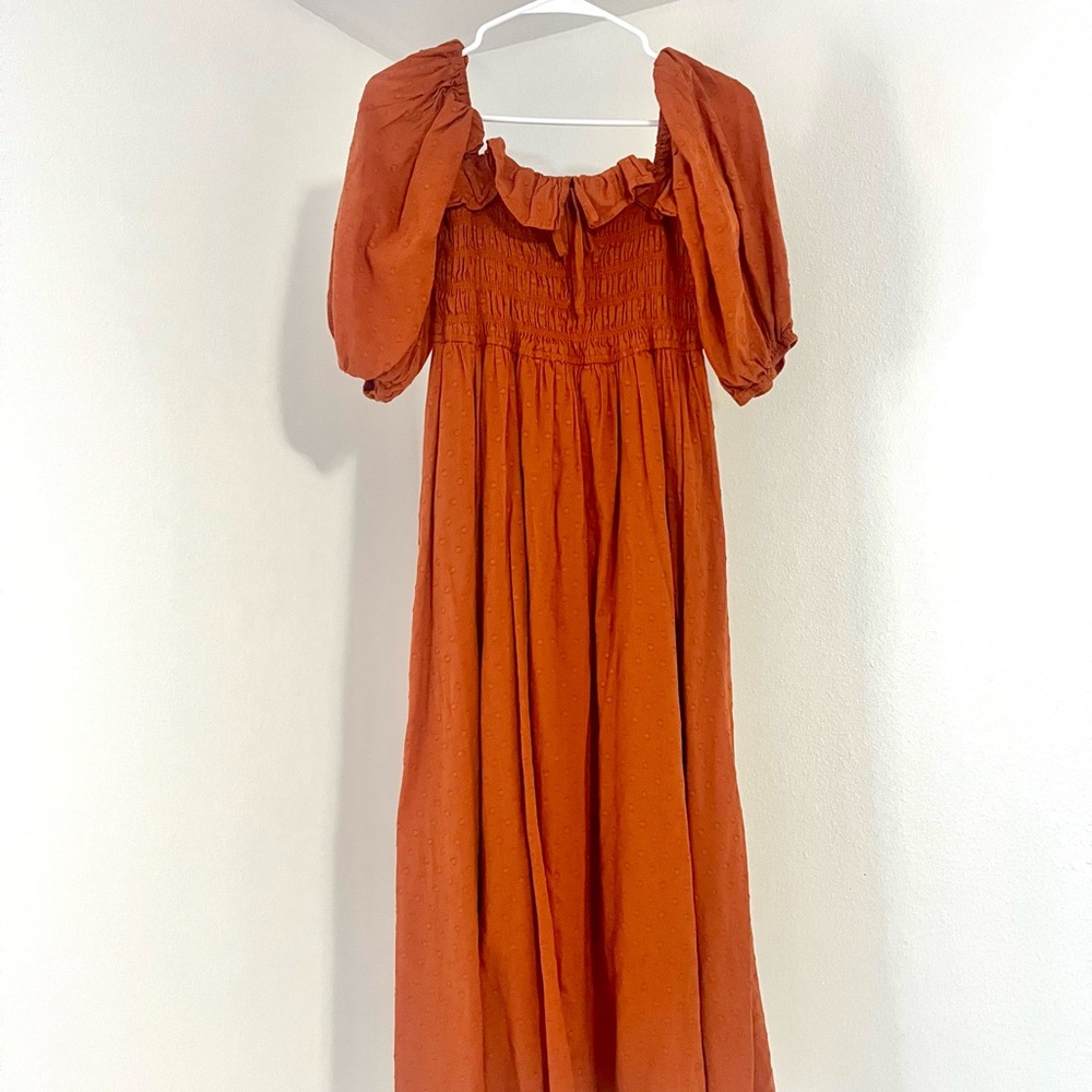 Women's Rust Orange Smocked Dress